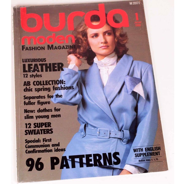 96 Patterns Vintage 80er Burda Modern DEUTSCH / ENGLISH Januar 1986 Herren Damen Kinder & Heim Nähen Stricken Kreuzstich Bastelmuster