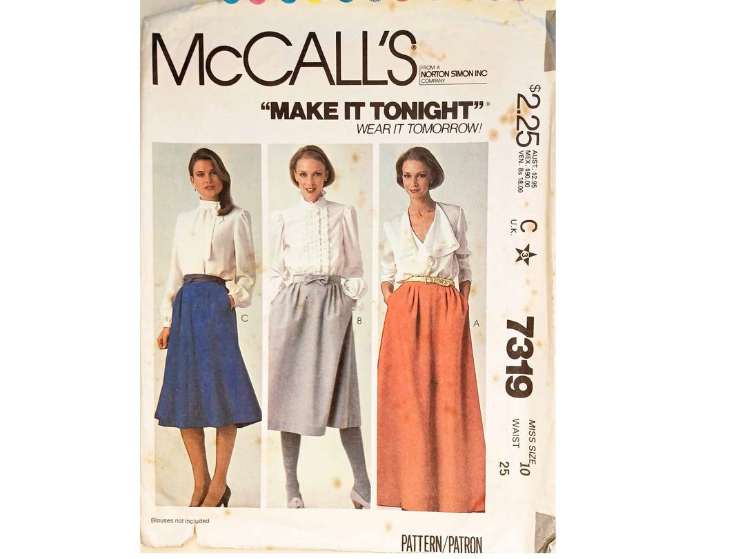 Vintage Mccall's 7319 Flared Four Gore Mid Maxi Eveining Skirt With ...