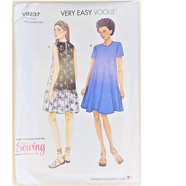 UNCUT Very Easy Vogue 9237 Summer A Line Swing Tent Dress Sewing Pattern 2 Styles XS-XXL 4 6 8 10 12 14 16 18 20 22 24 26