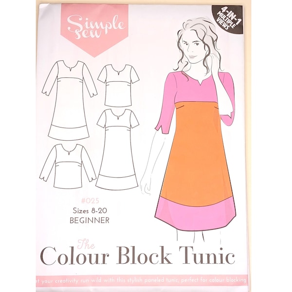 UNCUT Simply Sewing #025 The Colour Block Tunic Dress or Top 2 Sleeve Options Sewing Pattern UK 8 10 12 14 16 18 20