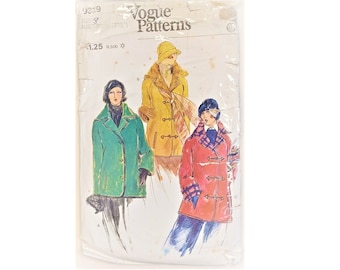 Vintage 1970's Vogue 9329 Winter Wool Duffle Peacoat Shearling Car Coat Jacket 3 Styles Sewing Pattern Petite Small UK 8