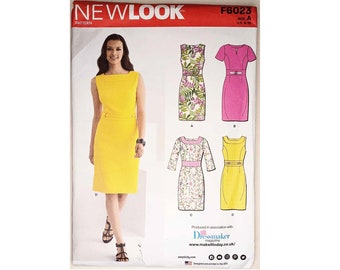 UNCUT New Look 6023 Summer Cap / Short  or 3/4 Sleeve and Sleeveless Shift Dress 4 Styles Sewing Pattern UK 6 8 10 12 14 16