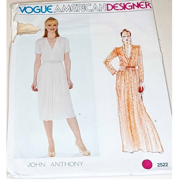 UNCUT Vogue American Designer 2522 John Anthony Plunge V Neck Mid Maxi Floor Length Evening Day Dress Sewing Pattern Size Petite Small UK 10