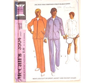 McCall's 3504 Vintage 1970's Men's Sportwear Zipper Jacket and Sweat Pants Sewing Pattern Size Large Chest 42"-44"