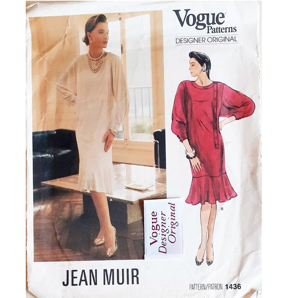 Vintage 80's meets 20's Vogue Designer Original 1436 Jean Muir Drop Waist Chemise Dress Sewing Pattern Size Bust 34" 87 cm UK 12