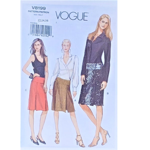 UNCUT* Vogue 8199 Slim Fitting Panel Kick Vented Pleat Skirt 3 Styles Sewing Pattern UK 12 14 16