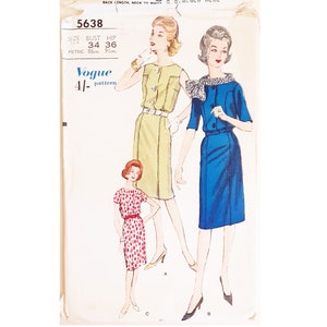 Rare Vintage 60's Vogue 7085 Summer 34 or Short Sleeve Belted Shirt Dress Sewing Pattern Size Bust 35 89 cm