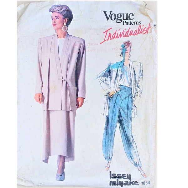 Vintage 1980s Vogue Individualist 1854 Issey Miyake Boxy Loose Jacket, Skirt & Harem Trouser Pant Suit Sewing Pattern Uk 10