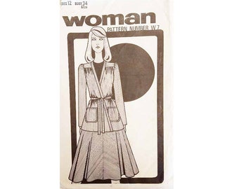 Part UNCUT Woman W 7 Vintage 70s Wrap Belted Cardigan Jacket and Flared Skirt Suit Sewing Pattern UK 12 Bust 34" 87 cm