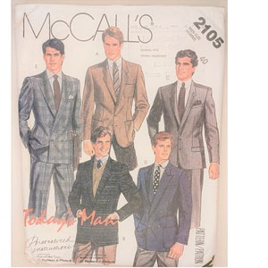 Part UNCUT Vintage McCall's 2105 Men's Semi Fitted Single or Double Breasted Blazer Sports Coat Jacket Sewing Pattern Chest 40" 102 cm