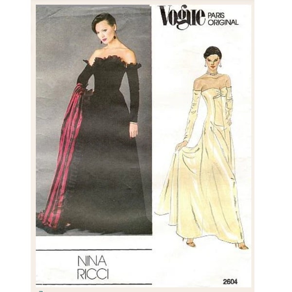 UNCUT Vintage Vogue Paris Original 2604 Nina Ricci Strapless Wedding Bridal Bridesmaid Evening Dress Gown & Stole Sewing Pattern Small UK 10