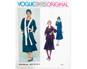 Vogue Paris Original 1267 Sonia Rykiel Stretch Knit Jersey Cardigan Jacket T Shirt Top Skirt & Hat Sewing Pattern Size Bust 34" 87 cm UK 12