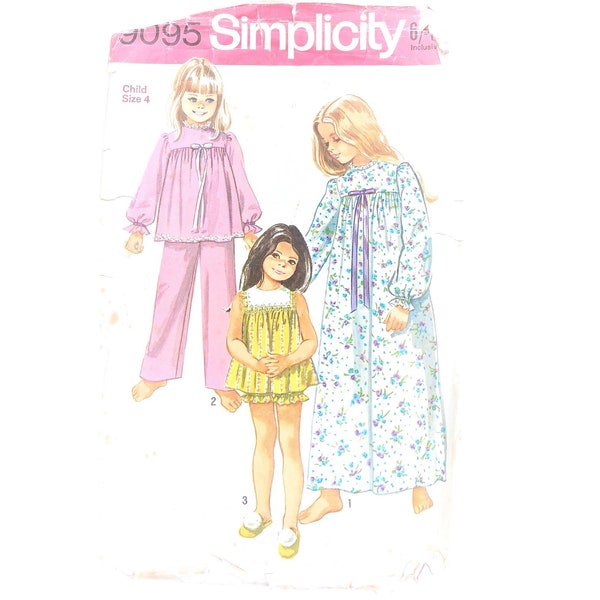 Vintage pyjama pyjama simple 9095 petites filles super mignonnes en deux longueurs & patron de couture chemise de nuit nuisette 4 ans poitrine 23"