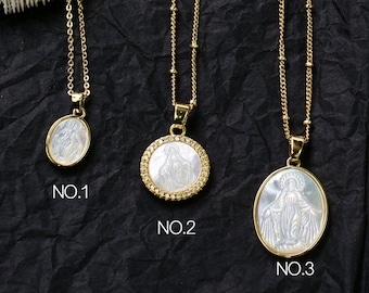 Collana in madreperla con Vergine Maria, ciondolo religioso
