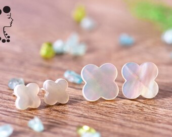 Orecchini a forma di trifoglio in madreperla, borchie in argento sterling 925