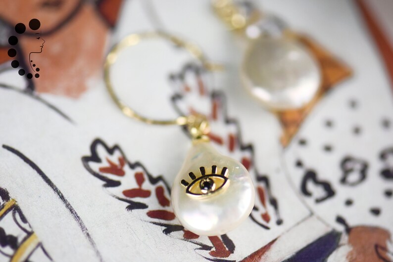 Baroque pearl earrings,Evil Eye Earring,Irregular Pearls,Fresh Water Pearl earings,Evil eye jewelry,Drop earrings,Bridesmaid gift