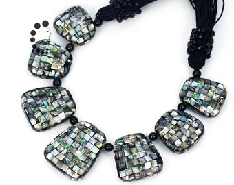 Abalone Shell Necklace, Black Onyx Beads, Boho Statement Jewelry