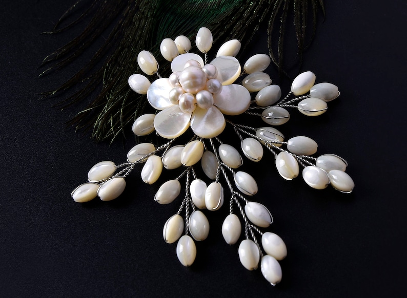 Shell Flower Brooch,Freshwater Pearl Brooch Pin,Wire Wrapped Brooch,Brooch Corsage,Blooming branch brooch,Gift For Women,Wedding party