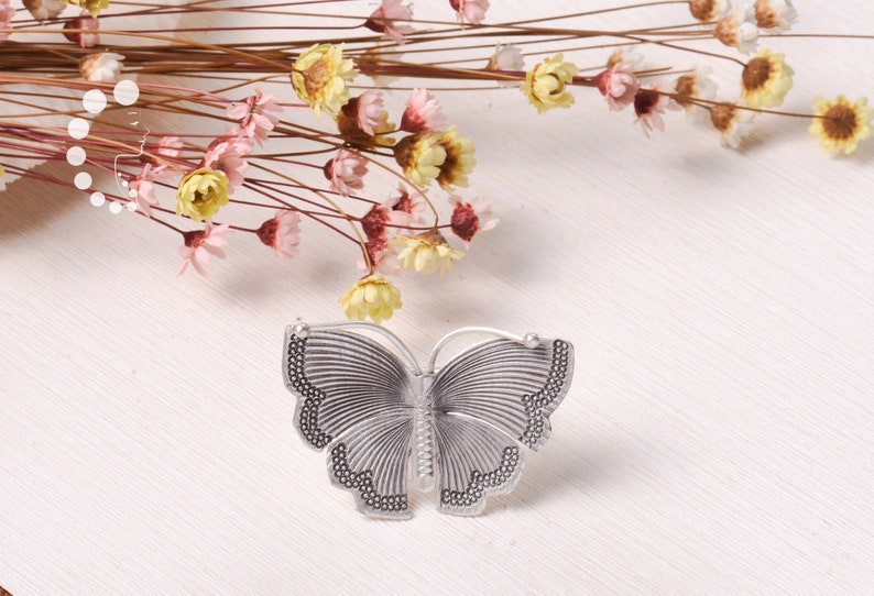 Large Silver Butterfly Ring,Dainty Stacking Butterfly,Band Ring,Adjustable,Solid 925 silver Butterfly Jewelry,Statement Ring,Gift for her