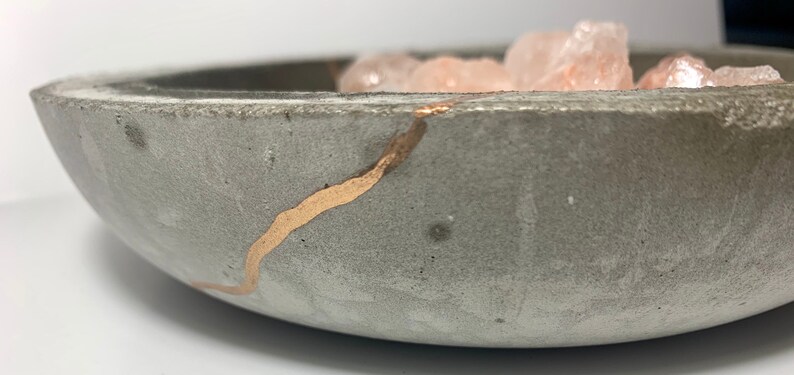 Cracked Pottery with Gold Accents PRE ORDER Kintsugi Inspired Distressed Concrete Decorative Bowl