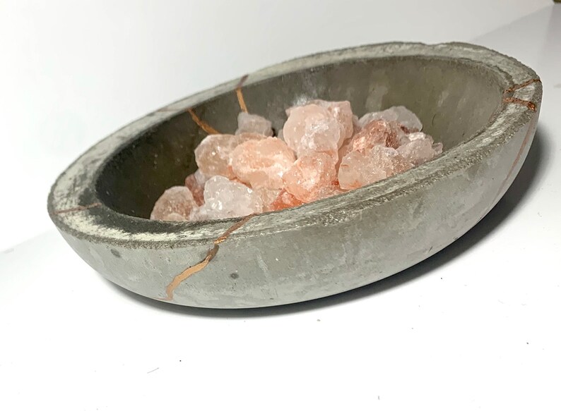 Cracked Pottery with Gold Accents PRE ORDER Kintsugi Inspired Distressed Concrete Decorative Bowl