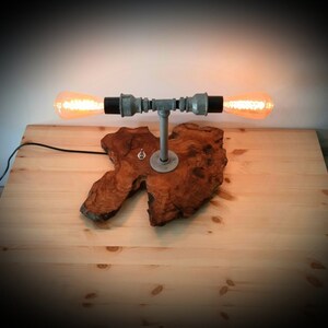 Steampunk Lamp 4 - Rustic Wooden Desk Pipe Lamp Decor - Vintage Industrial Wooden Floor Lamp