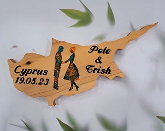 Personalized Wedding Gift / Bride and Groom Cyprus Cut Out/ Proposal / Cyprus Weddings / Custom Wedding / Gift Plaque / Wood Sign / Engraved