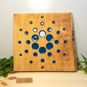 Cryptocurrency Art - Cardano Wooden Resin Art - Modern Wall Decor - Upward Bull Trend