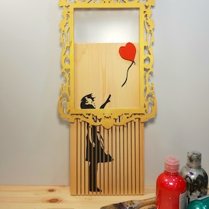 Love Is in The Bin Shredded Banksy Balloon Girl - Banksy Wooden Art - Banksy Street Style Art - Girl With Heart Shaped Balloon