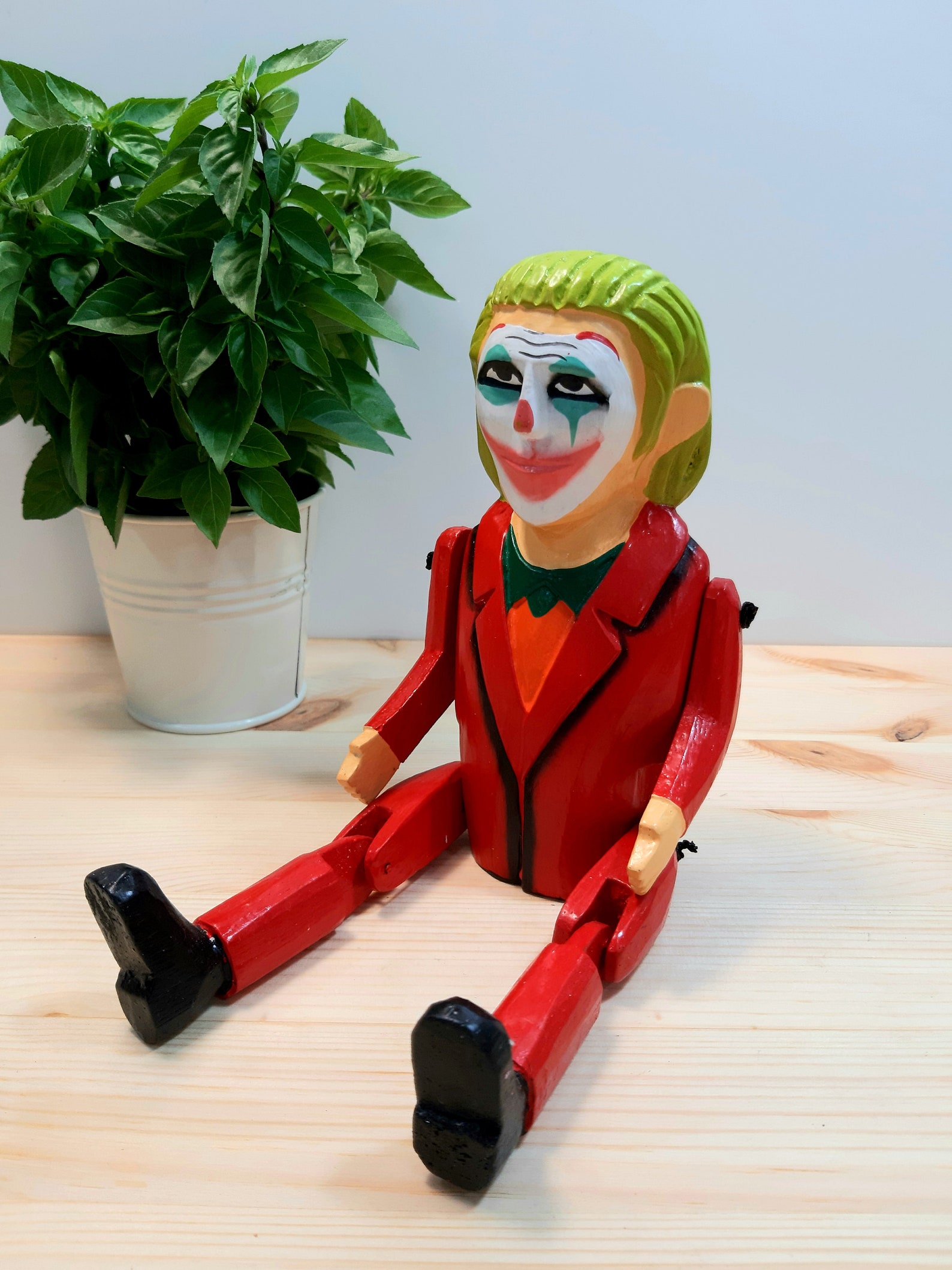 Wooden Joker Toy Hand Painted Joker Puppet Kids Room Decor Etsy