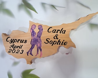 Personalized Wedding Gift / LGBTQ couple Cut Out/ Proposal / Cyprus Weddings / Custom Wedding / Gift Plaque / Wood Sign / Engraved