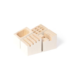 O Modules de rangement de bureau avec porte cartes, pot à crayons et support téléphone en bois d'hévéa et couleur blanc