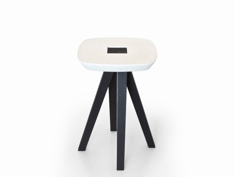 Black burned wood Interlocking assembly without tools Pedestal table bedside table White concrete Stool STOCK