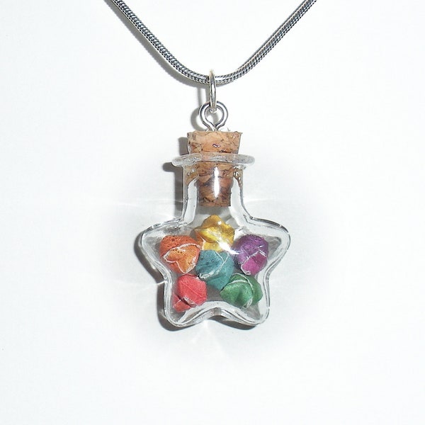 Miniature Tie Dye Origami Lucky Stars Pendant - Necklace - Origami Jewelry