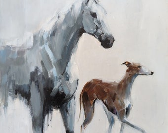 Sighthound and horse   - original painting