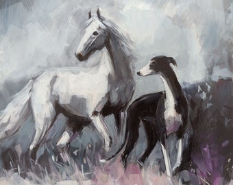 Sighthound and horse   - original painting