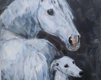 Horse and sighthound  - original painting