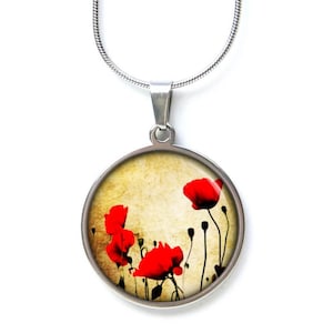 Collana in acciaio inossidabile con fiori di papavero rosso - idea regalo di Just Trisha