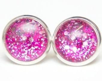 Earrings earrings go crazy pink glittering - different sizes - Gift idea Just Trisha