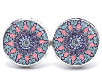 Ohrstecker Ohrringe Ohrclips Muster Mandala Mosaik Stern in hellblau und rosa - verschiedene Größen - Geschenkidee Just Trisha