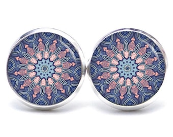 Ohrstecker Ohrringe Ohrclipse Muster Mandala Mosaik in blau und rosa - verschiedene Größen - Geschenkidee Just Trisha