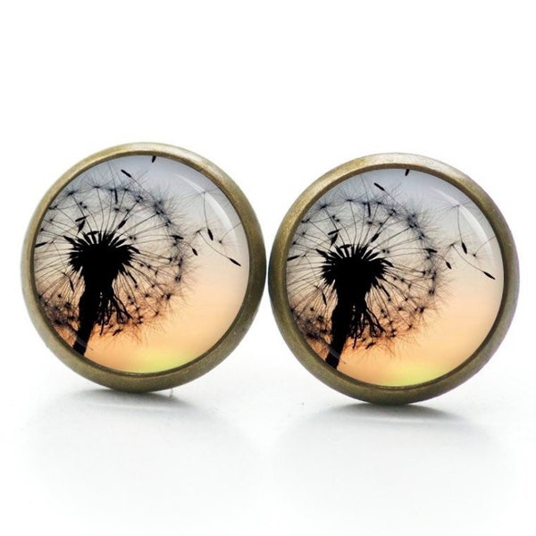 Stud earrings ear clips dandelion at sunset