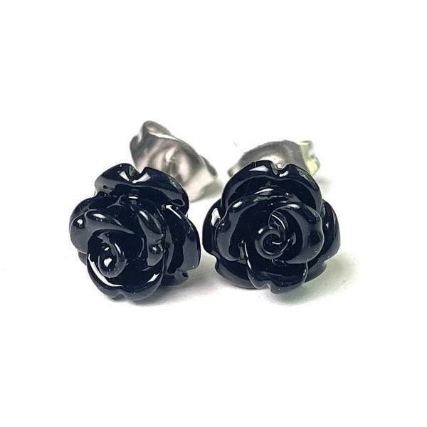 Delicate black rose stud earrings – stainless steel – flower jewelry – gift idea Just Trisha