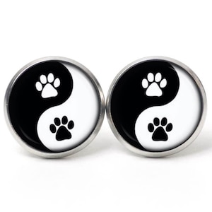 Ohrstecker Ohrhänger Ohrclips Yin Yang Hund Hunde Pfoten schwarz weiß - verschiedene Größen