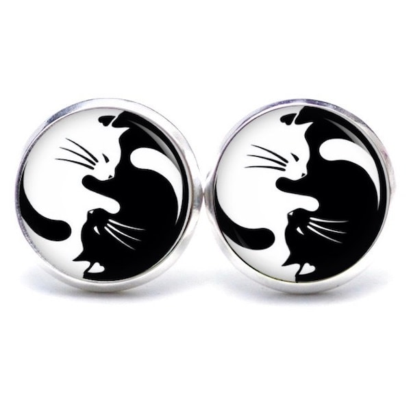 Ohrstecker Ohrhänger Ohrclipse Yin Yang Katzen Katze schwarz weiß - verschiedene Größen