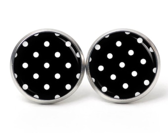 Pendientes Pendientes Clips de orejas blanco negro con puntos - Gift idea Just Trisha