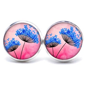 Orecchini a clip rosa, blu, dente di leone, primavera, varie misure