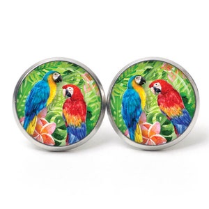 Stud earrings ear clips parrot parrots blue red animals - gift idea by Just Trisha