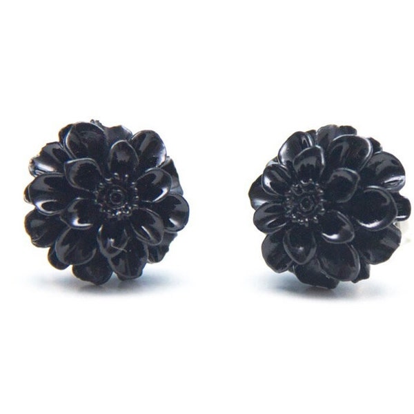 Schwarze Chrysanthemen Ohrstecker – Edelstahl - Blumen Schmuck - Geschenkidee Just Trisha