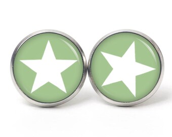 Earrings Earrings Clipse Star white mint green green - Gift idea Just Trisha